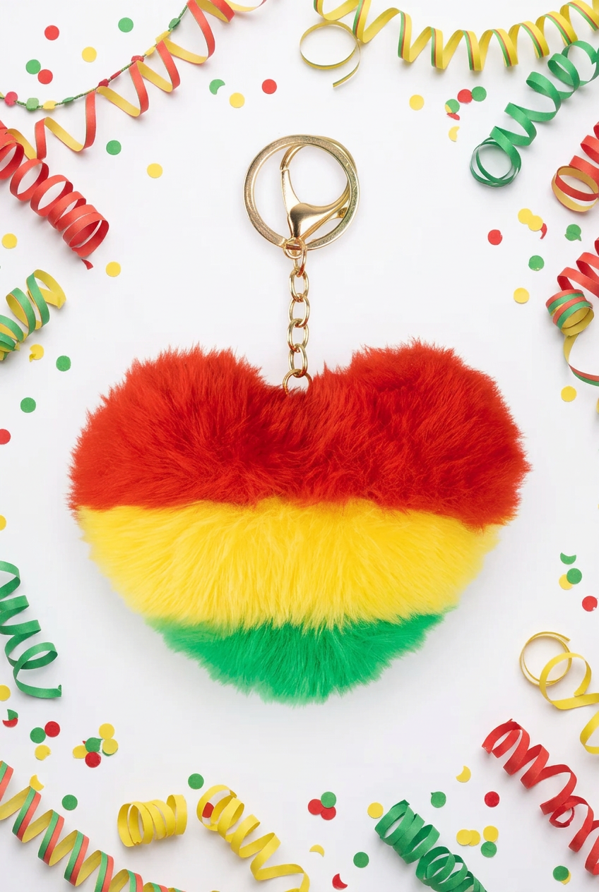 Hartvormige sleutelhanger met carnavalsslingertjes