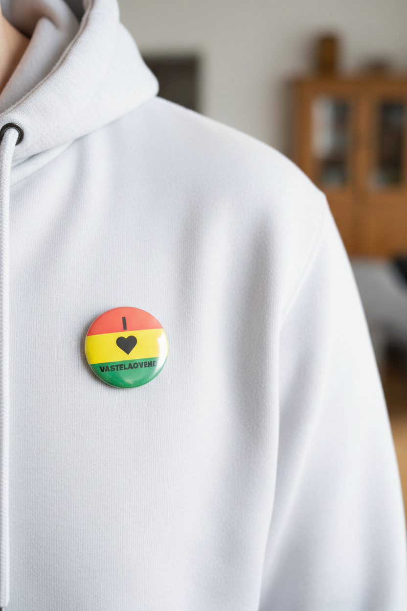 Vastelaovend button op witte trui