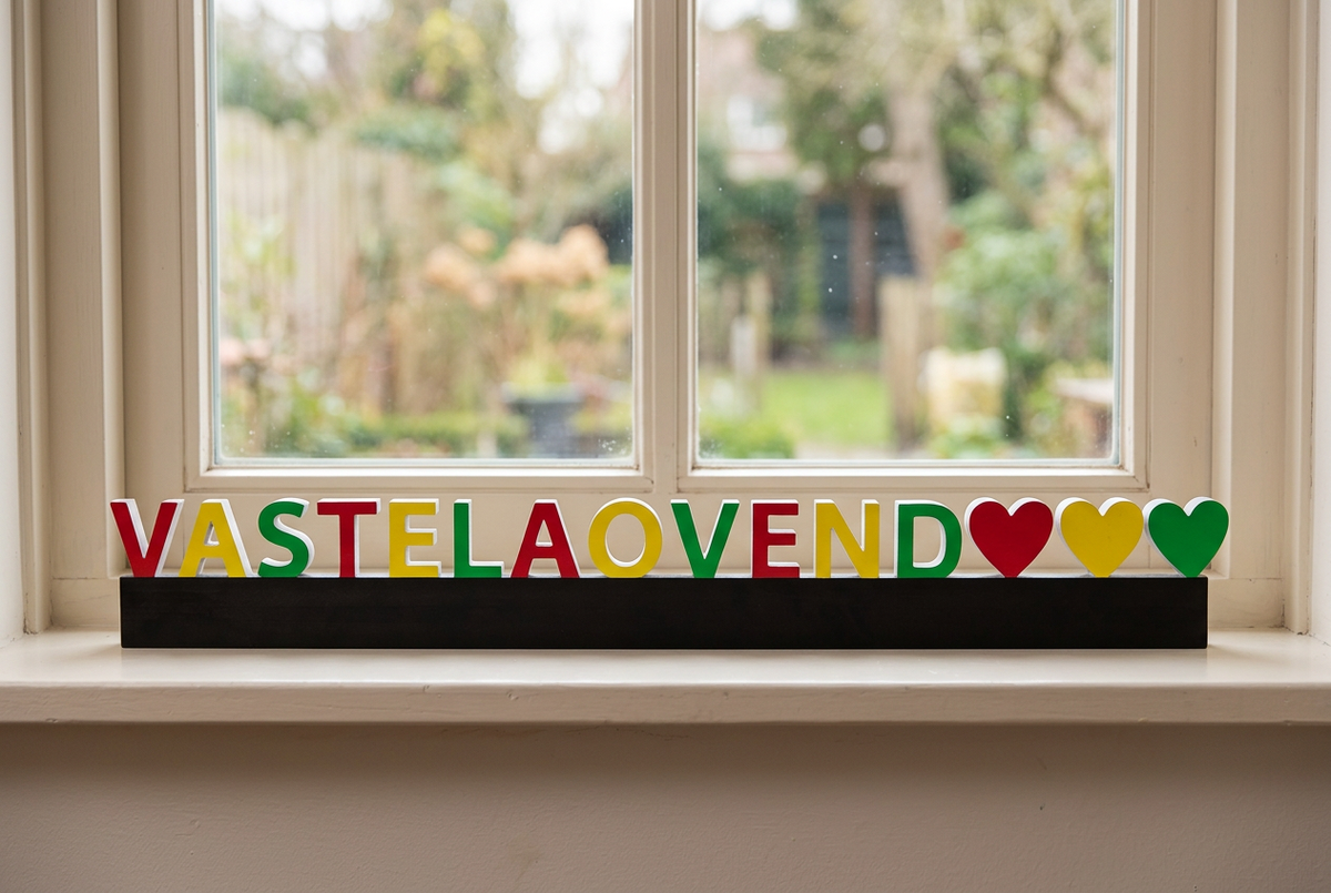 Vastelaovend-decoratie op een vensterbank voor een raam